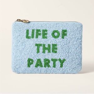 Beaded Blue Clutch with Green Text